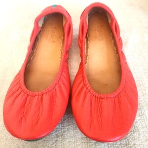 Tieks Poppy Orange Coral Leather Ballet Flats Shoes